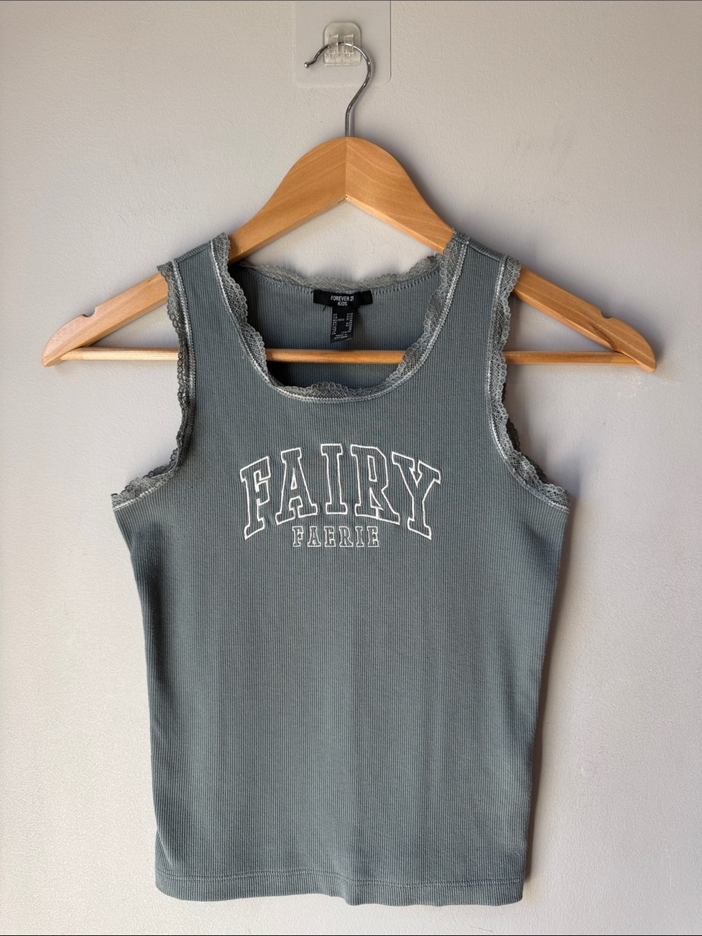 Forever 21 Slate Fairy Ribbed Lace Trim Tank